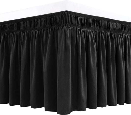 Wrap Around Bed Skirts  15" Drop, Aqua Adjustable Elastic Dust Ruffles Easy Fit Wrinkle & Fade Resistant  Machine Washable ,Black