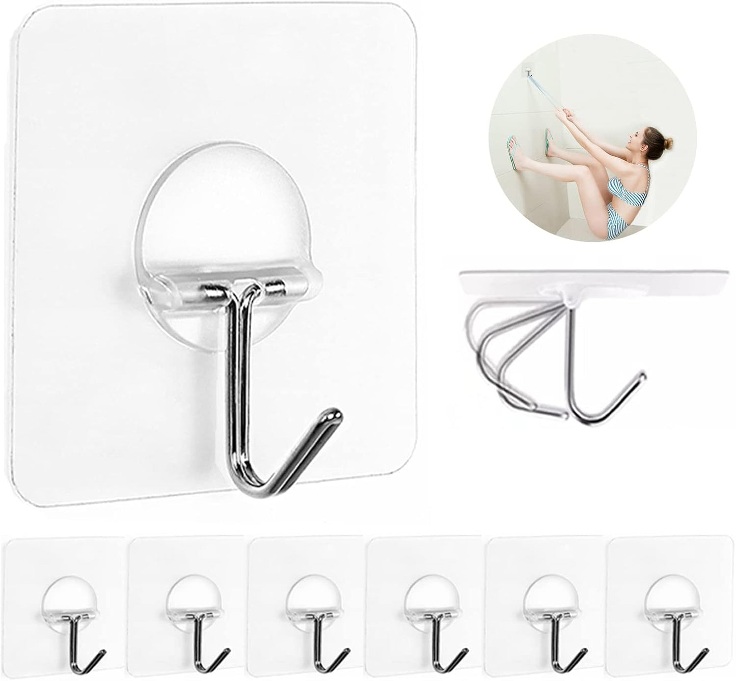 Hanging Heavy Duty Hooks Self Adhesive Towel Coat Hooks Waterproof Transparent Hook for Bathroom Shower Kitchen Keys Improvement Utility Hook