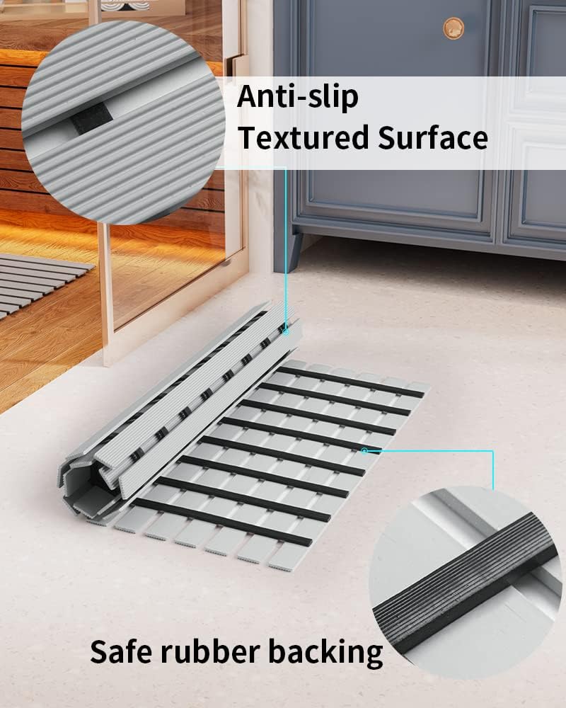 Shower-Mat Non Slip, Heavy Duty Bathtub-Mat Curlable Quick Drain Sturdy Bath Tub Mat Without Suction Cups for Indoor Outdoor Use, Grey
