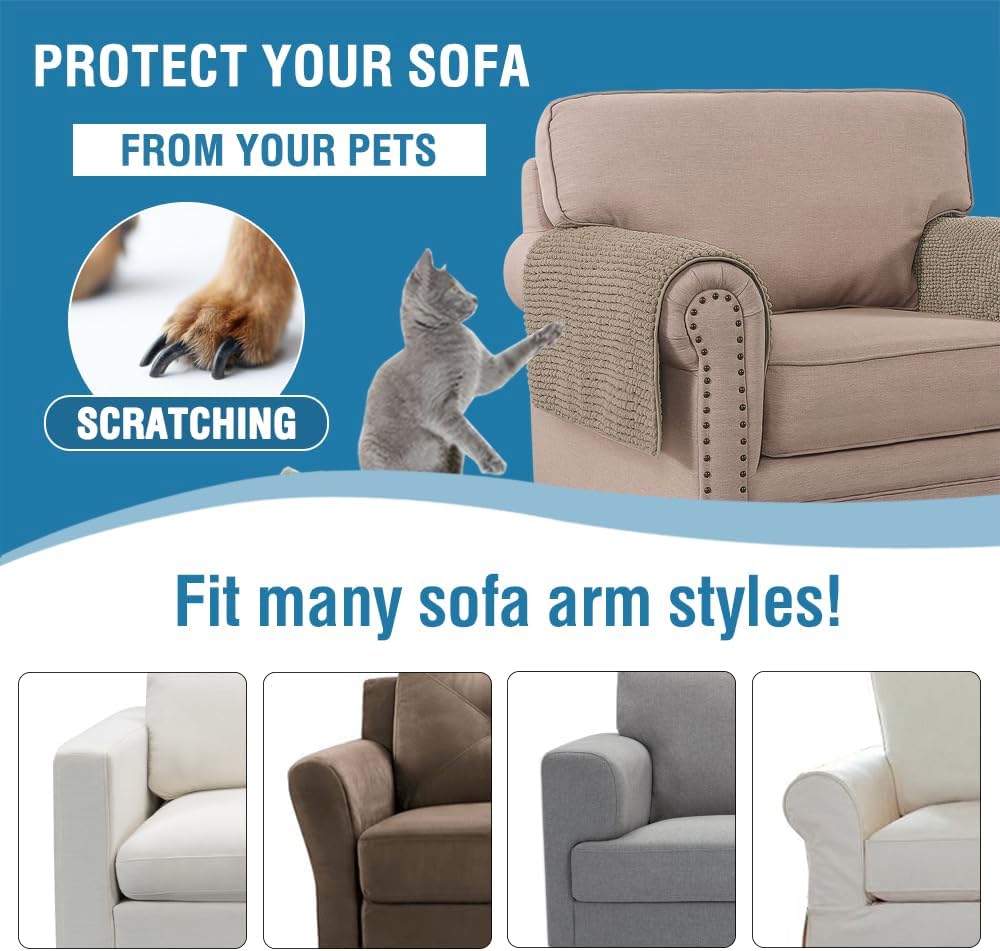 2 Packs Plush Chenille Couch Armrest Cover Thick and Soft Sofa Covers Water Resistant Furniture Protector Cover for Pets,Taupe