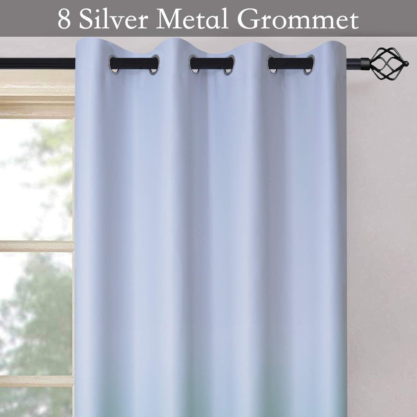 Ombre Room Darkening Curtains for Bedroom,  Light Blocking Thermal Insulated Grommet Window Curtain/Drapes for Living Room,2 Panels,White&Green