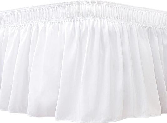 Wrap Around Bed Skirts 15" Drop, Aqua Adjustable Elastic Dust Ruffles Easy Fit Wrinkle & Fade Resistant Machine Washable ,White