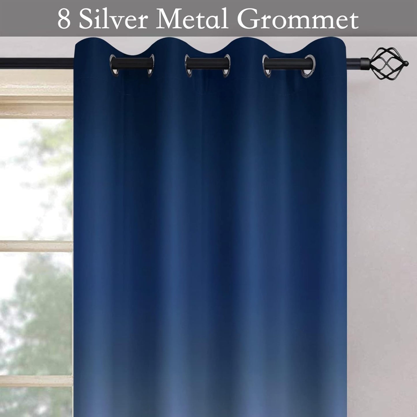 Ombre Room Darkening Curtains for Bedroom,  Light Blocking Thermal Insulated Grommet Window Curtain/Drapes for Living Room,2 Panels,White&Navy