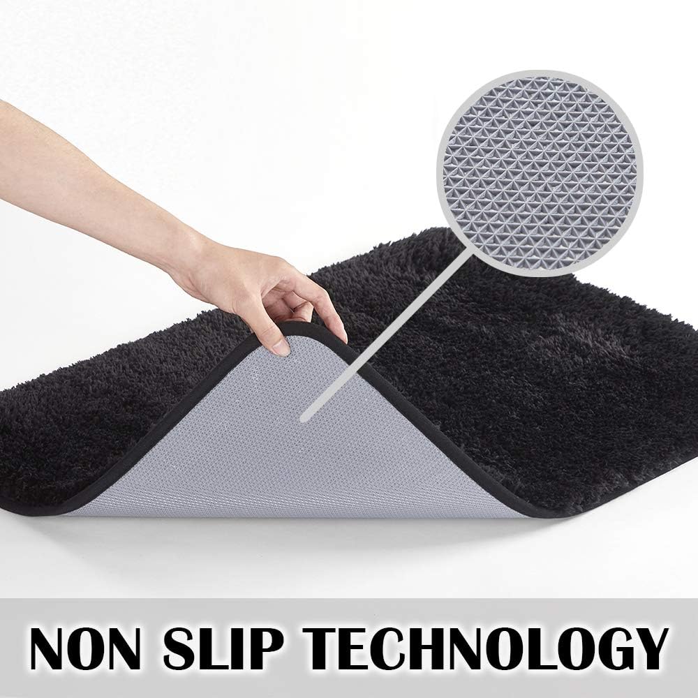Bath Rug for Bathroom Non Slip Bathroom Mat Water Absorbent Soft Microfiber Shaggy Bathroom Rug Machine Washable Bath Mat,Black