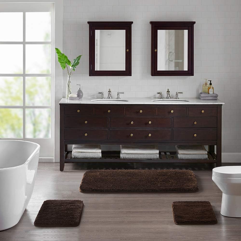 Bath Rug for Bathroom Non Slip Bathroom Mat Water Absorbent Soft Microfiber Shaggy Bathroom Rug Machine Washable Bath Mat,Brown