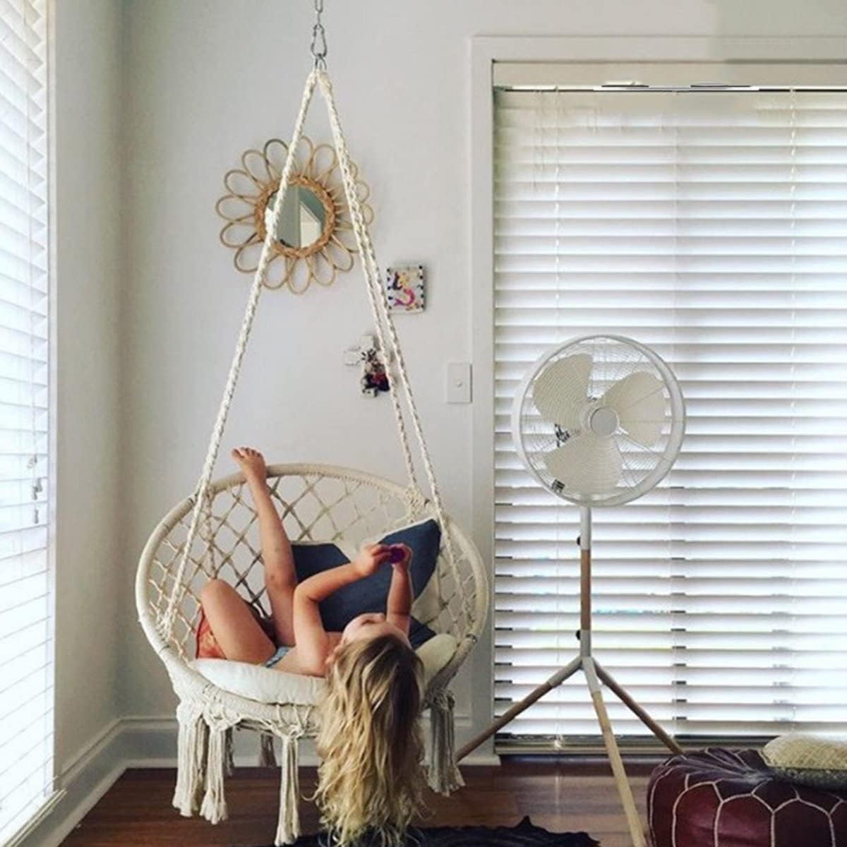 Macrame Hammock Hanging Rocking Chair, Suitable for Bedroom, Outdoor, Children, Adults, Huge Load-bearing Capacity（Beige）