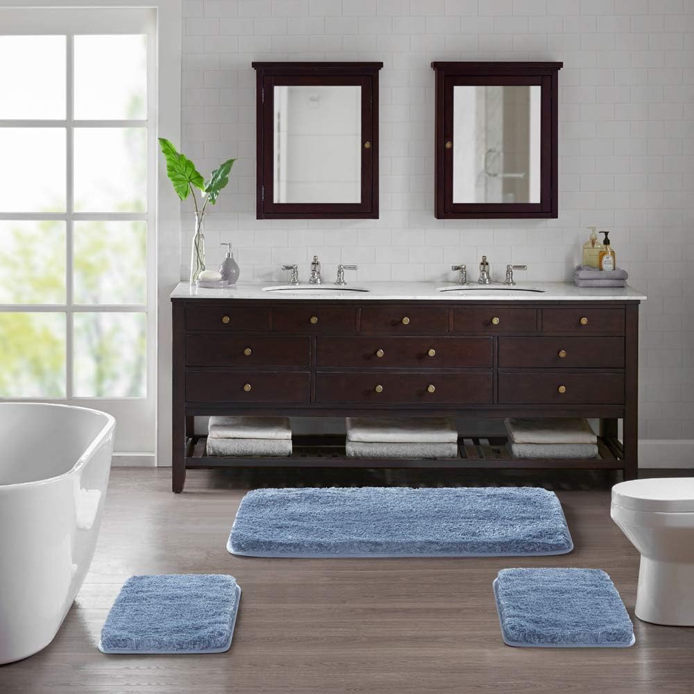 Bath Rug for Bathroom Non Slip Bathroom Mat Water Absorbent Soft Microfiber Shaggy Bathroom Rug Machine Washable Bath Mat,Blue