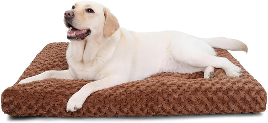 Washable Dog Bed Deluxe Plush Dog Crate Beds Comfy Kennel Pad Anti-Slip Pet Sleeping Mat for Large, Jumbo, Medium, Small Dogs Breeds,Cats,Brown