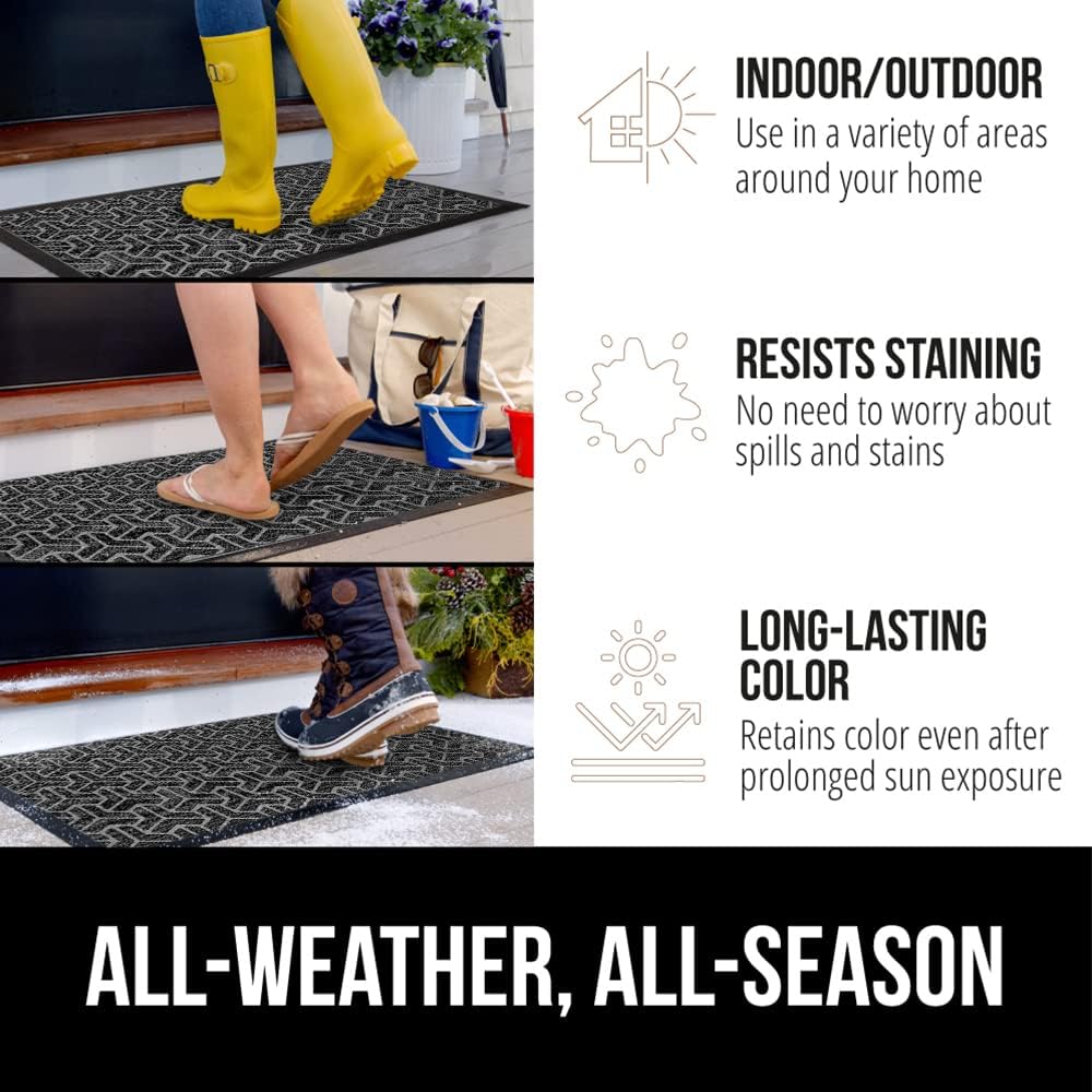 100% Waterproof All-Season Doormat, Natural Rubber, Stain and Fade Resistant, Low Profile Indoor Outdoor Door Mats, Easy Clean Patio Mat,Diamond Brown
