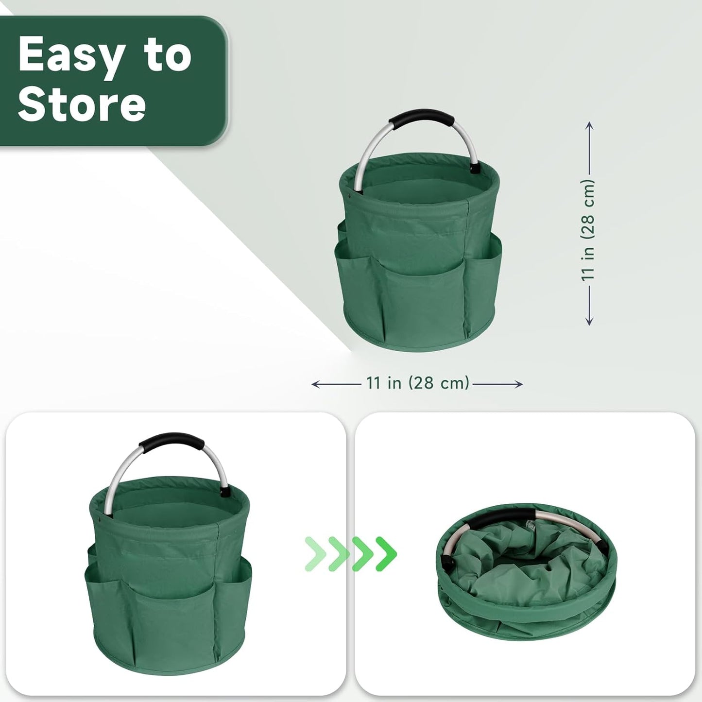 Collapsible Basket with Handles: Portable Picnic, Beach, Garden Harvest,Market Shopping Basket, Home Storage, Bathroom Organizer,Green