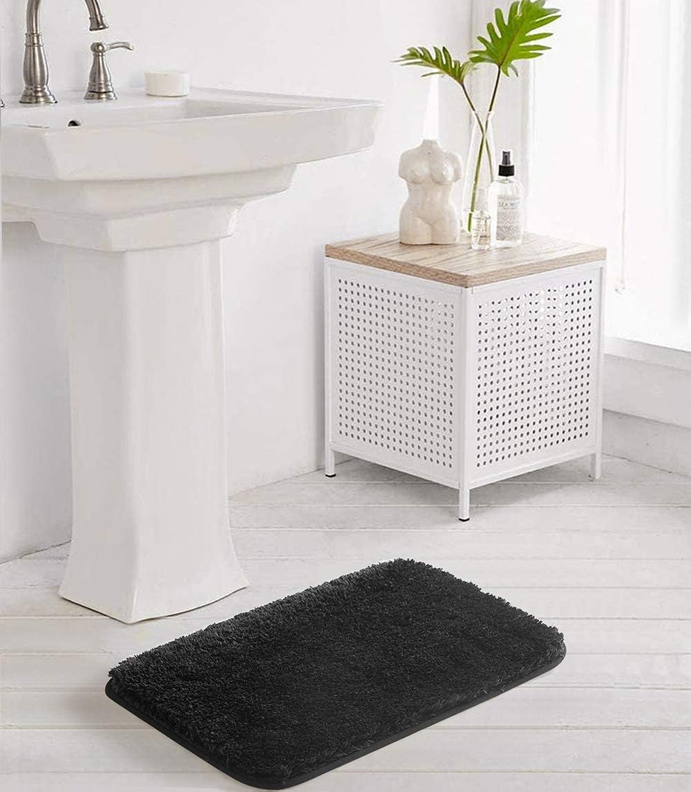 Bath Rug for Bathroom Non Slip Bathroom Mat Water Absorbent Soft Microfiber Shaggy Bathroom Rug Machine Washable Bath Mat,Black
