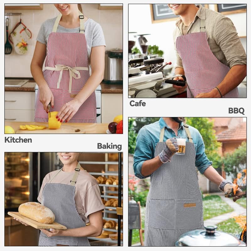 2 Pack Kitchen Cooking Aprons, Adjustable Bib Soft Chef Apron with 2 Pockets for Men Women(Blue/Pink)
