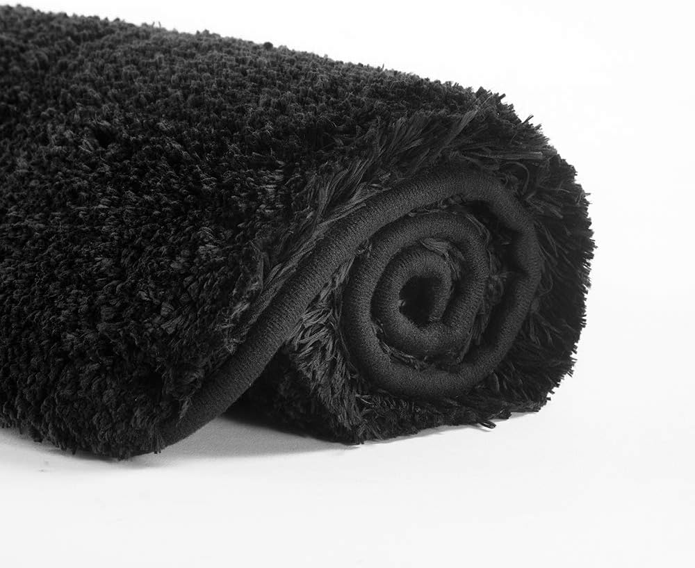 Bath Rug for Bathroom Non Slip Bathroom Mat Water Absorbent Soft Microfiber Shaggy Bathroom Rug Machine Washable Bath Mat,Black