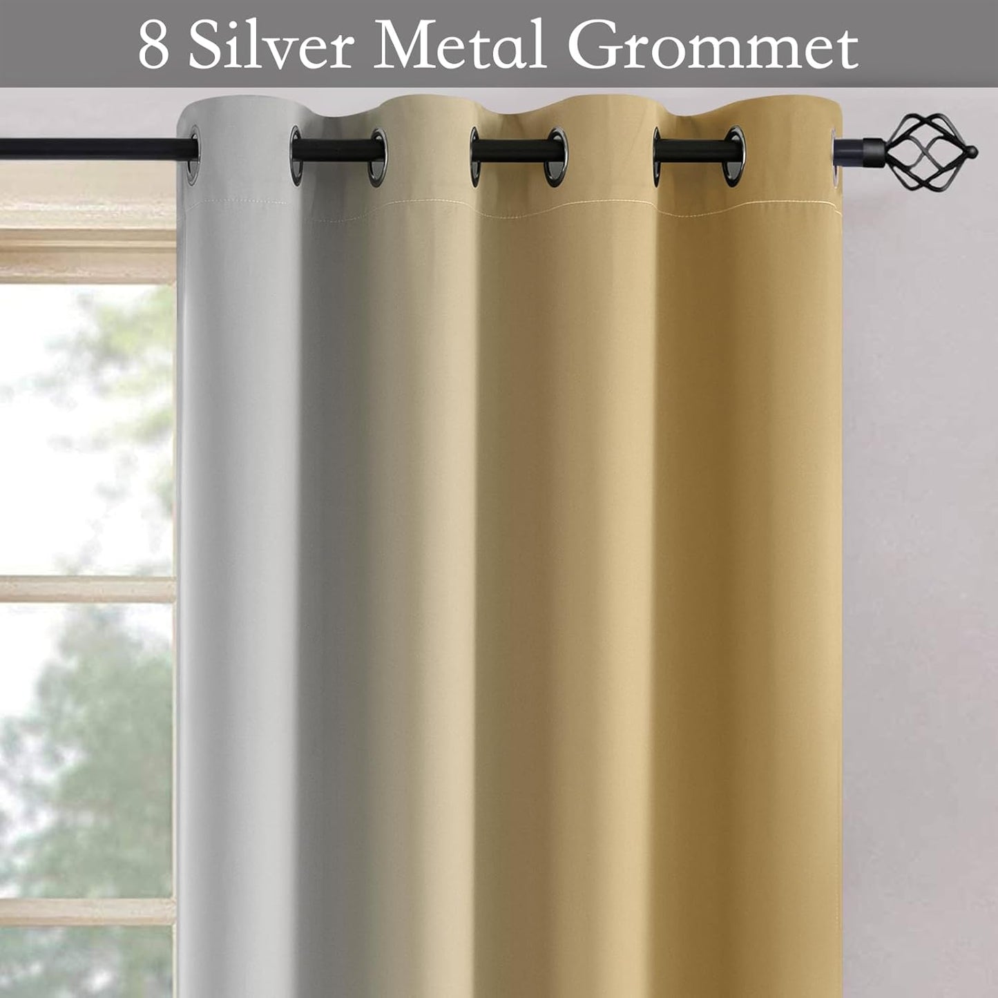 Ombre Room Darkening Curtains for Bedroom, Light Blocking Thermal Insulated Grommet Window Curtain/Drapes for Living Room,2 Panels,Yellow&White
