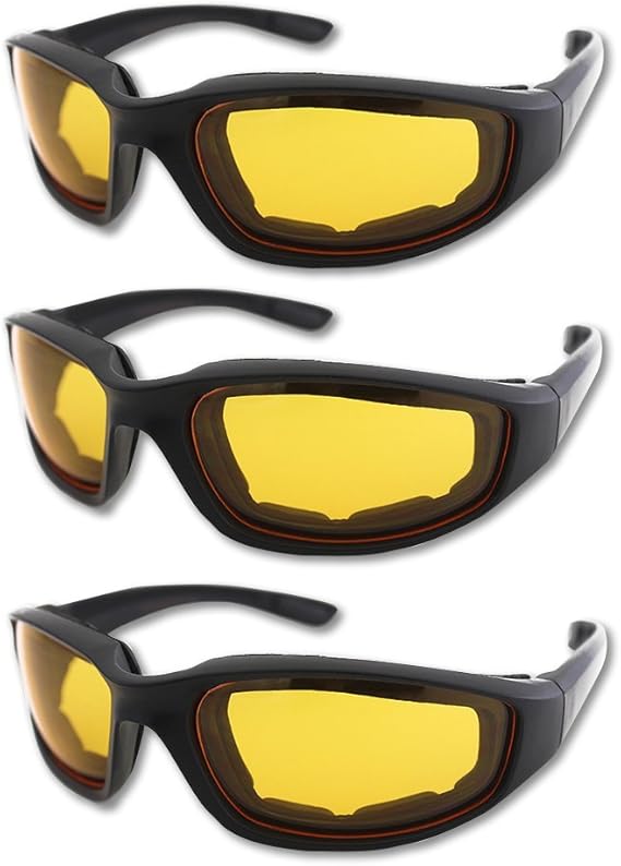 3 Pair Motorcycle Riding Glasses Padding Goggles UV Protection Dustproof Windproof Motorcycle Sunglasses for Outdoor Actives,Yellow