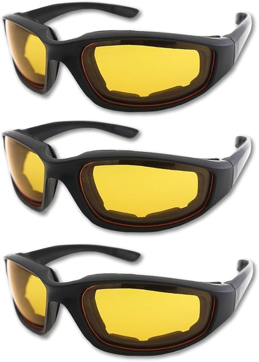 3 Pair Motorcycle Riding Glasses Padding Goggles UV Protection Dustproof Windproof Motorcycle Sunglasses for Outdoor Actives,Yellow