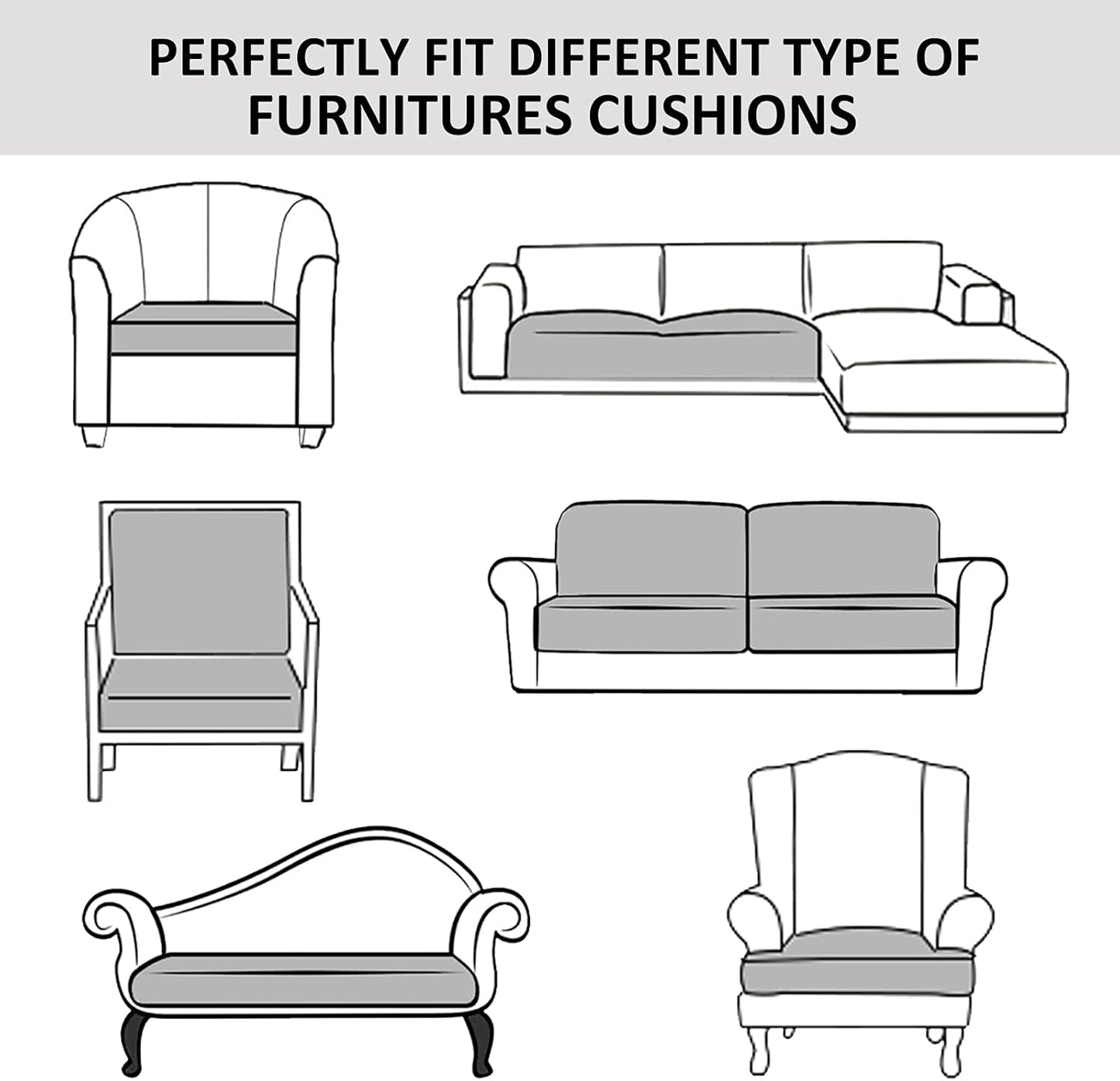 Waterproof PU Sofa Cushion Covers, Leather RV Chair Seat Slipcover with Elastic Bottom Furniture Protector for Settee Seater Replacement, Washable,Black