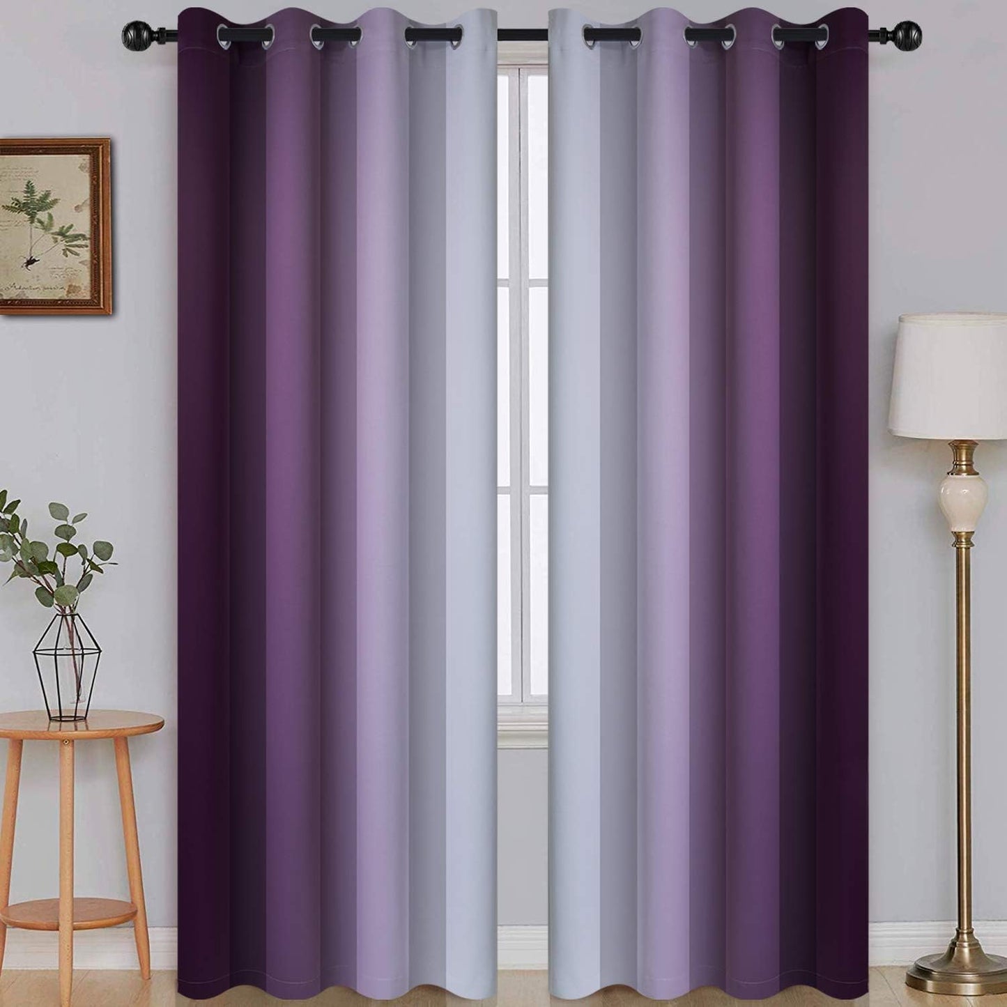 Ombre Room Darkening Curtains for Bedroom,  Light Blocking Thermal Insulated Grommet Window Curtain/Drapes for Living Room,2 Panels,Purple&White