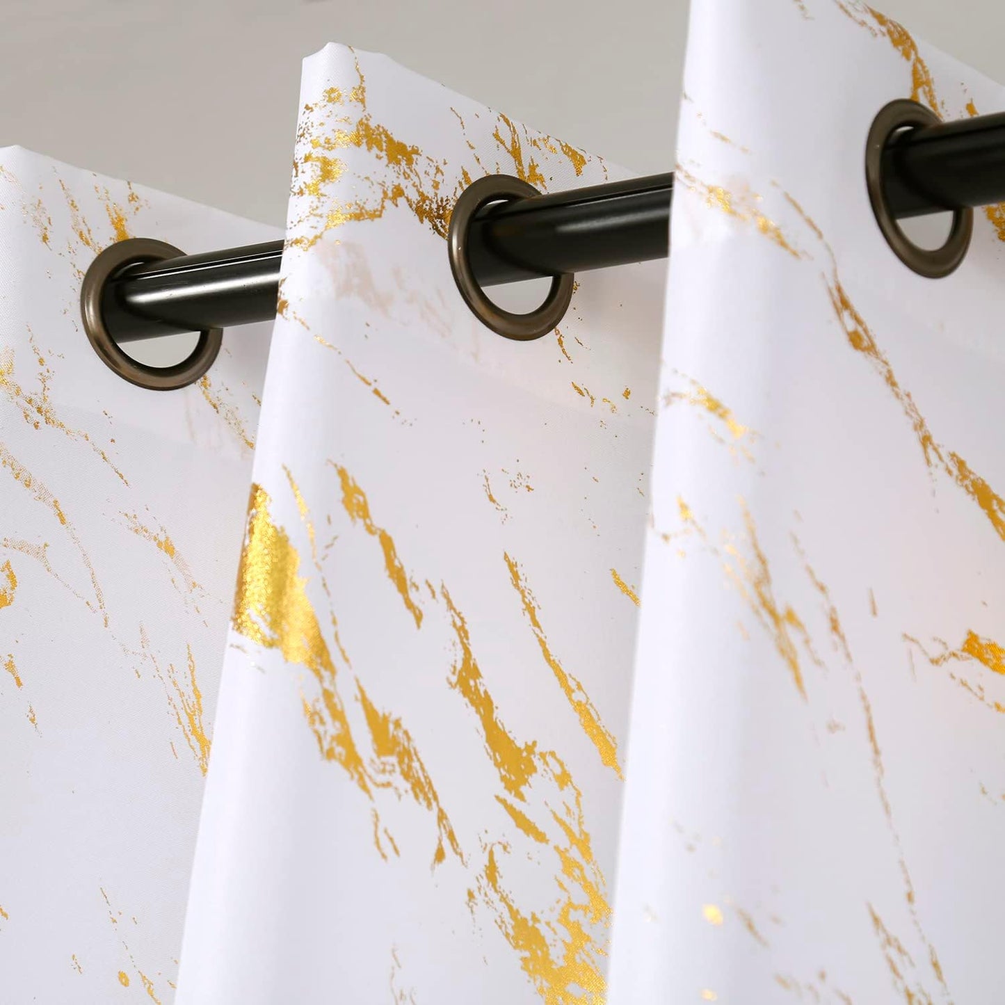 90% Blackout Curtains 2 Panels, Gold Marble Patterned Blackout Curtains Thermal Insulated Room Darkening Drapes for Living Room ,White