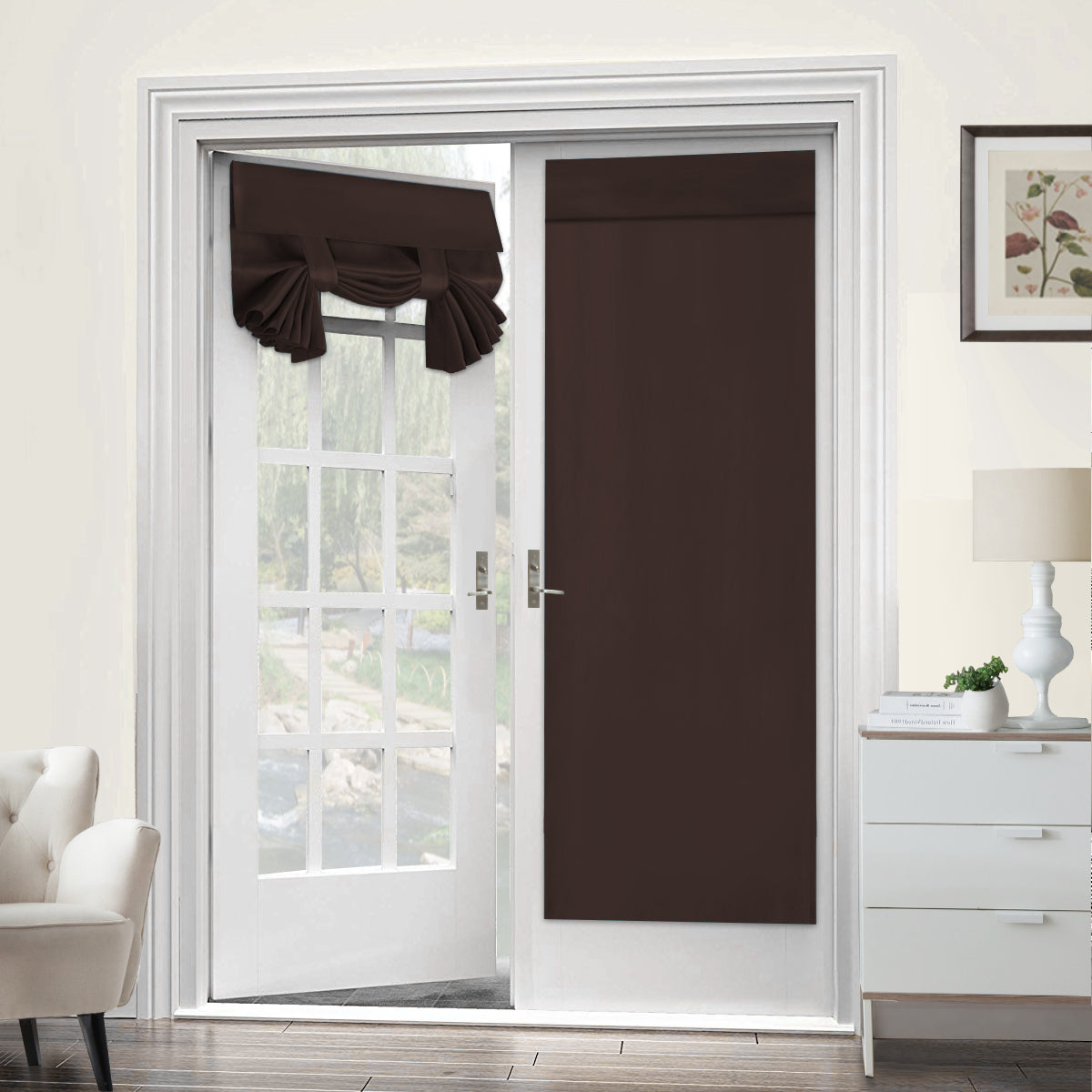 2x Blackout Door Curtain - Privacy Thermal Insulated Door Window Curtains for Patio French Door Front Door Sidelight Curtain Tie up Shade, Brown