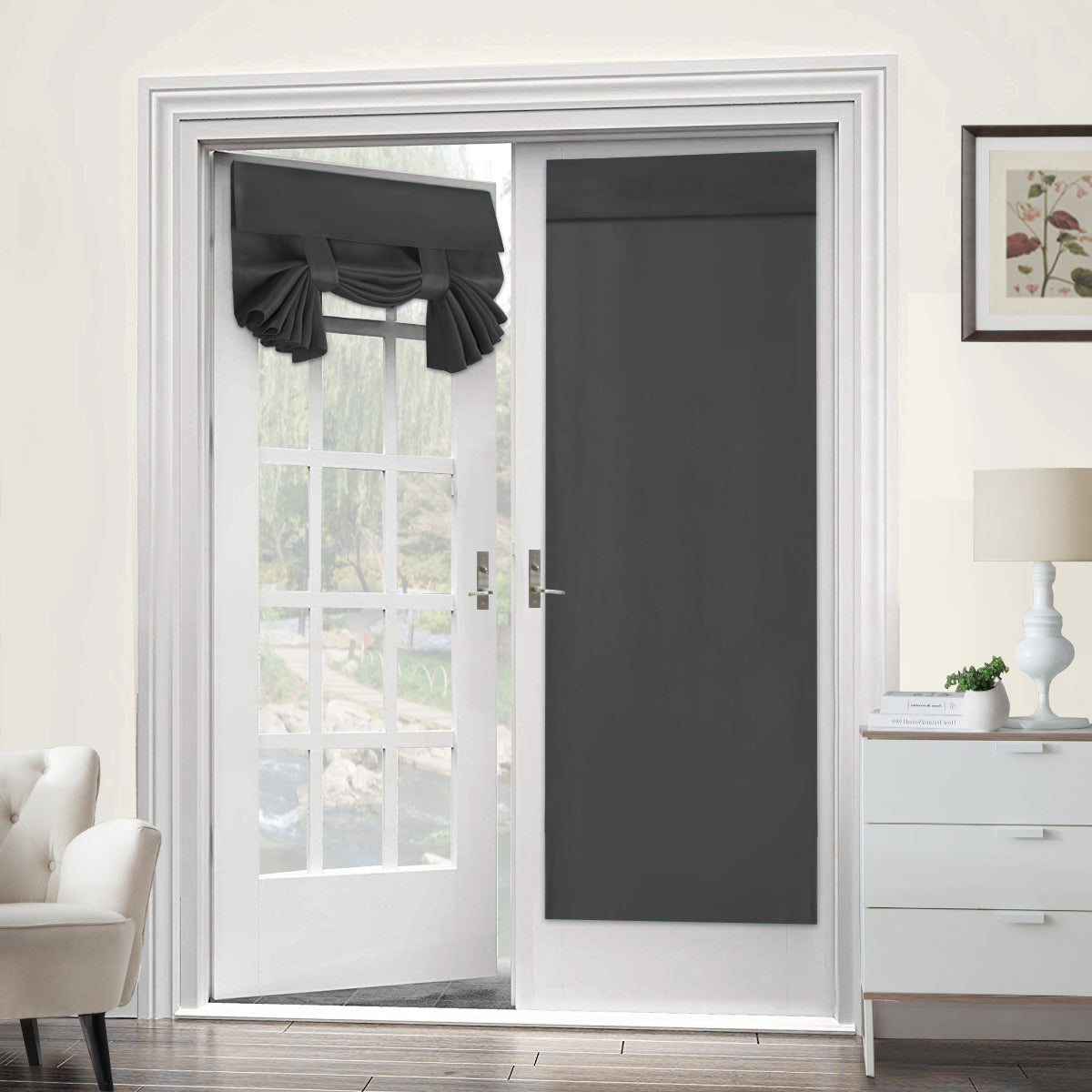 2x Blackout Door Curtain - Privacy Thermal Insulated Door Window Curtains for Patio French Door Front Door Sidelight Curtain Tie up Shade, Dark Grey