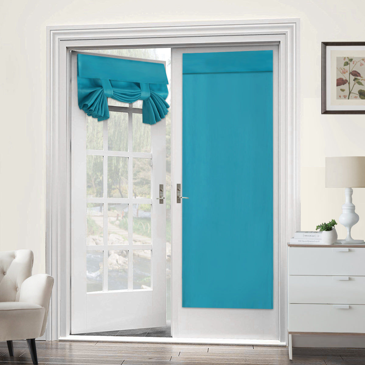 2x Blackout Door Curtain - Privacy Thermal Insulated Door Window Curtains for Patio French Door Front Door Sidelight Curtain Tie up Shade, Blue