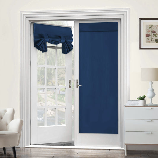 2x Blackout Door Curtain - Privacy Thermal Insulated Door Window Curtains for Patio French Door Front Door Sidelight Curtain Tie up Shade, Navy
