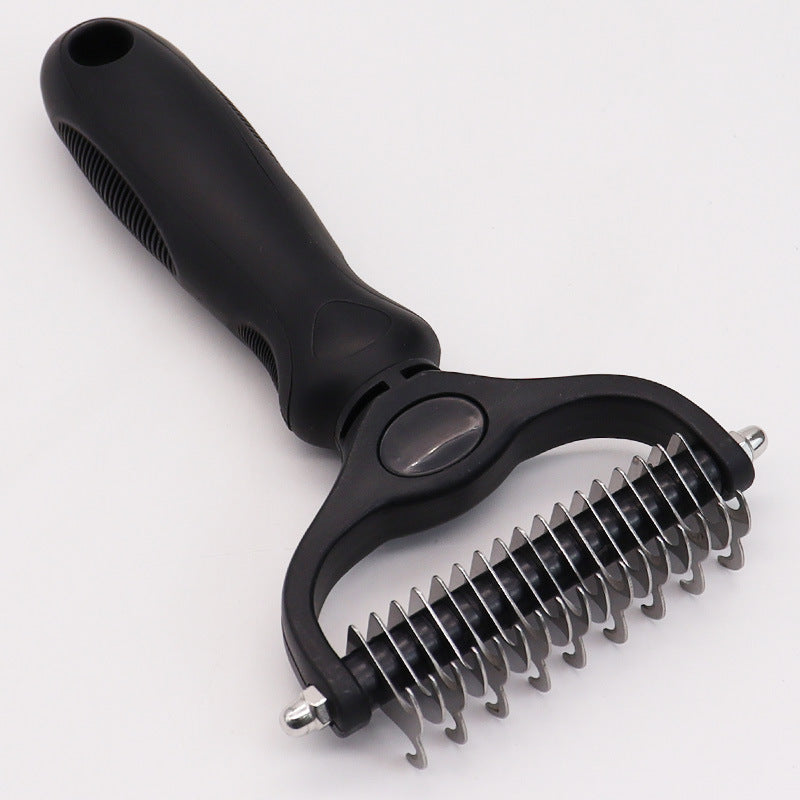Pet Grooming Brush - Double Sided Shedding and Dematting Undercoat Rake Comb for Dogs and Cats,Extra Wide, Black