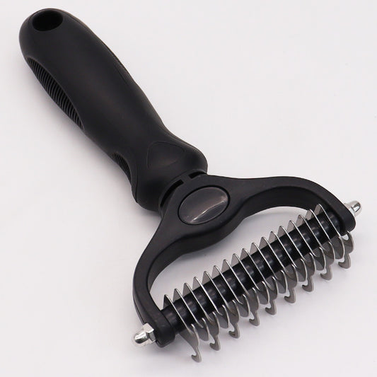 Pet Grooming Brush - Double Sided Shedding and Dematting Undercoat Rake Comb for Dogs and Cats,Extra Wide, Black