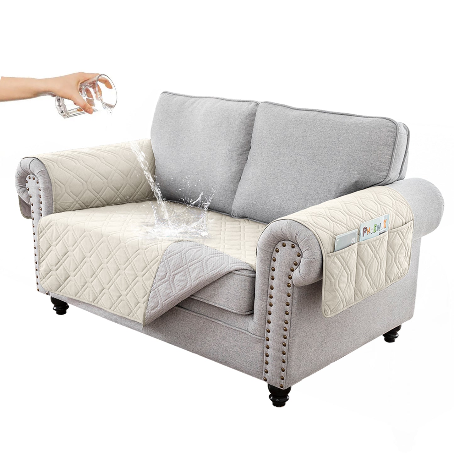 Recliner Sofa Cover Backless  for 1/2/3 Seater with Pocket, Slipcovers Reversible Washable Elastic Adjustable Strap for home,Ivory
