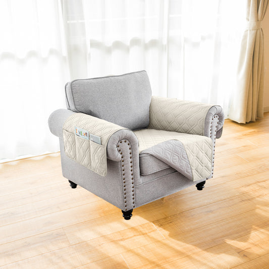 Recliner Sofa Cover Backless  for 1/2/3 Seater with Pocket, Slipcovers Reversible Washable Elastic Adjustable Strap for home,Ivory