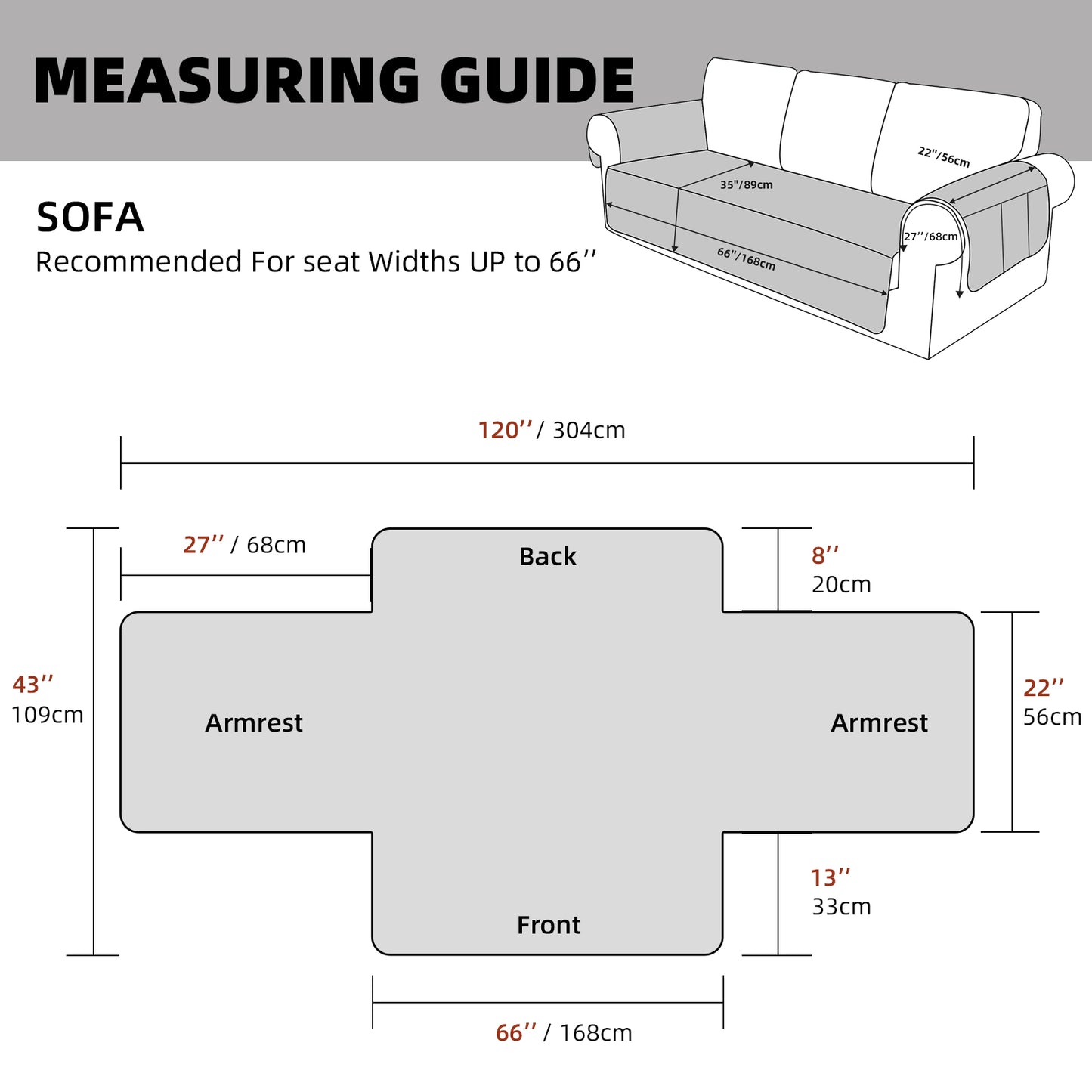 Recliner Sofa Cover Backless  for 1/2/3 Seater with Pocket, Slipcovers Reversible Washable Elastic Adjustable Strap for home,Dove