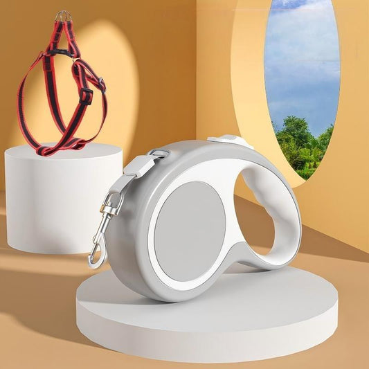 360° Tangle-Free Retractable Dog Leash With Dog Chest Hanging | 16 ft Strong Nylon Tape | One-Handed Brake, Pause, Lock,Grey