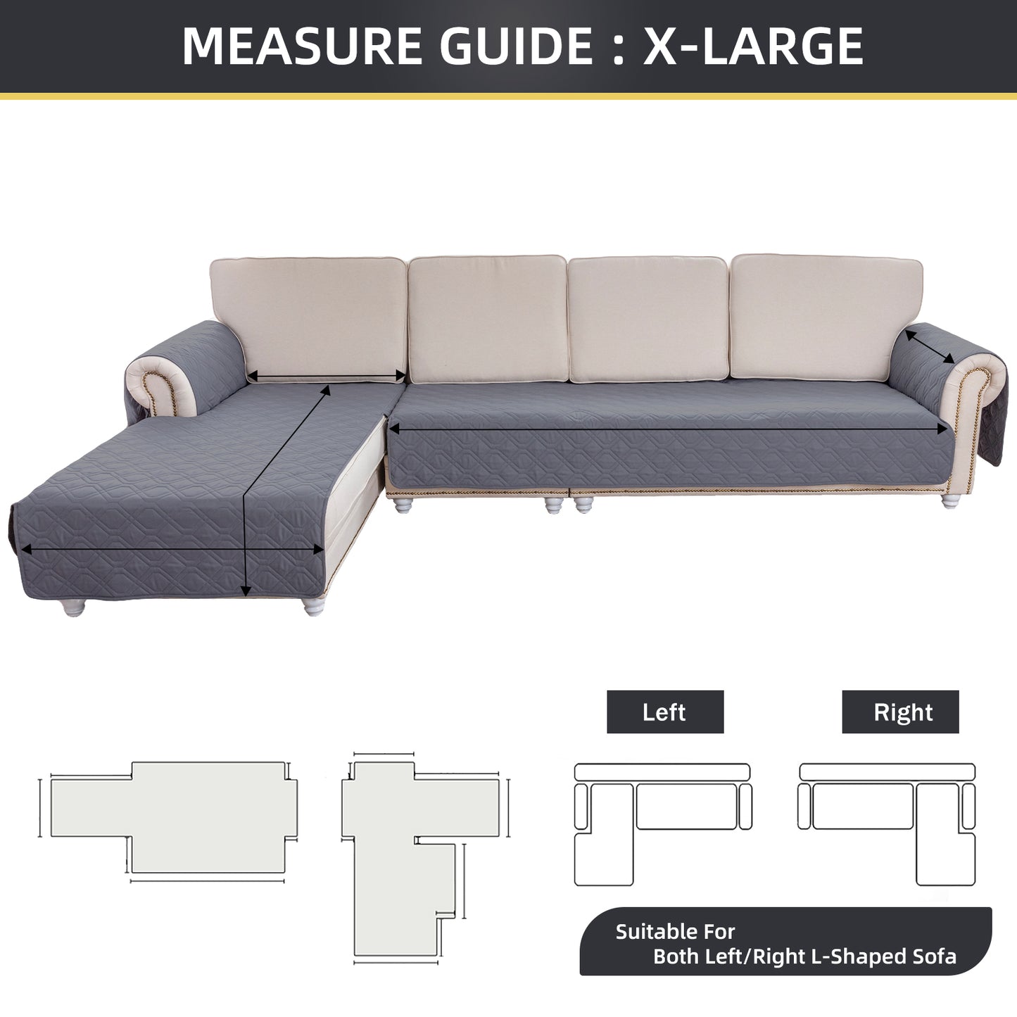 L Shape Sectional Couch Covers 2-Piece 100% Waterproof Pet Couch Covers for Sectional Sofa Washable(Left Chaise + 2/3 Seat Sofa,Grey )