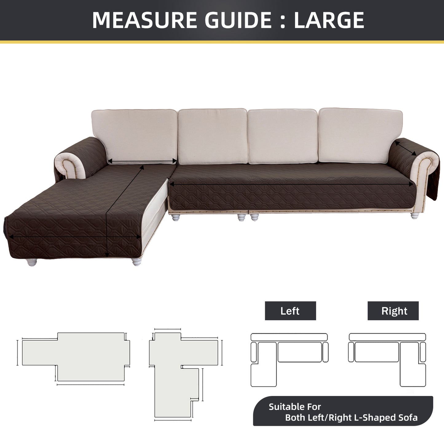 L Shape Sectional Couch Covers 2-Piece 100% Waterproof Pet Couch Covers for Sectional Sofa Washable(Left Chaise + 2/3 Seat Sofa, Chocolate)