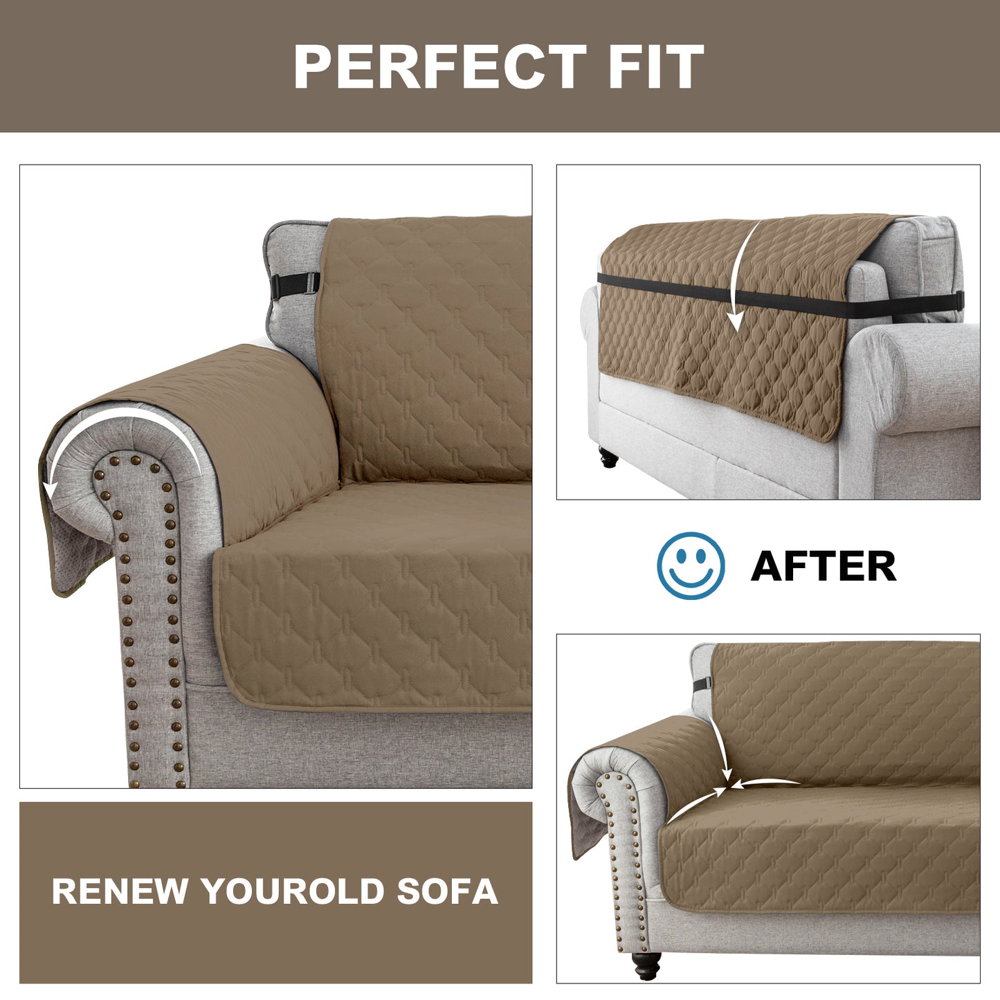 Sofa Slipcover Waterproof Couch Cover Non-Slip Sofa Cover for 1/2/3 Cushion Couch Seamless Whole Piece Fabric Furniture Protector for Pets Kids Children Dog Cat, Taupe