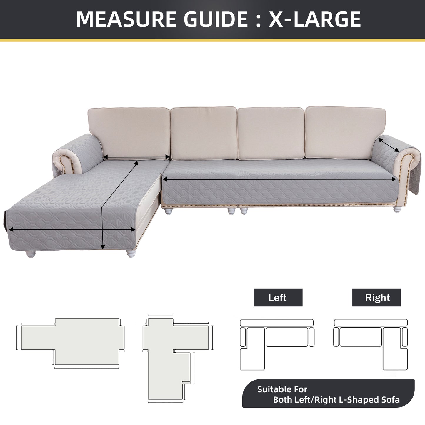 L Shape Sectional Couch Covers 2-Piece 100% Waterproof Pet Couch Covers for Sectional Sofa Washable(Left Chaise + 3 Seat Sofa, Dove)