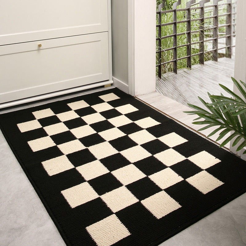 Indoor Outdoor Doormat Front Door Rug Non Slip Welcome Doormats for Entryway, White and Black