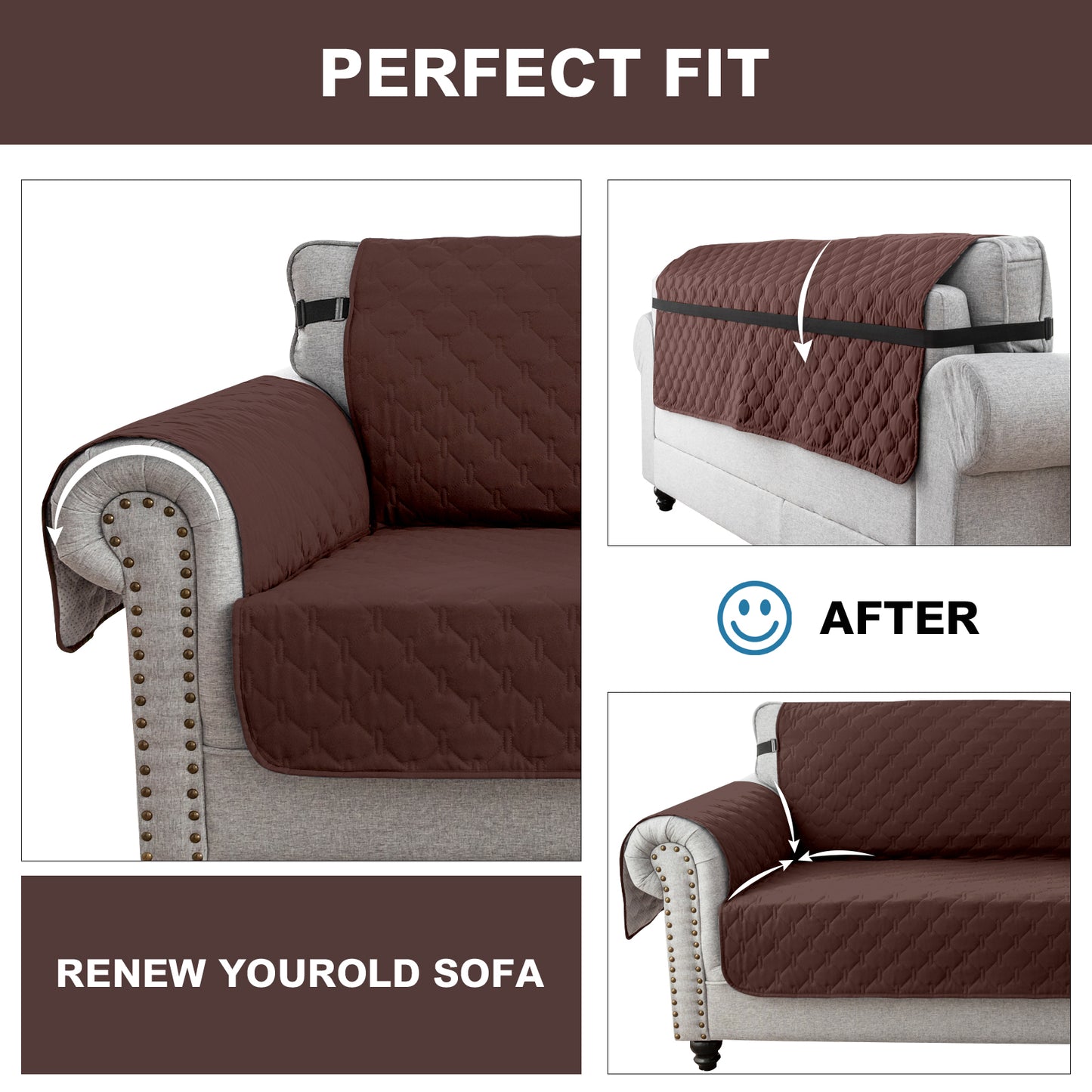 Sofa Slipcover Waterproof Couch Cover Non-Slip Sofa Cover for 1/2/3 Cushion Couch Seamless Whole Piece Fabric Furniture Protector for Pets Kids Children Dog Cat, Brown