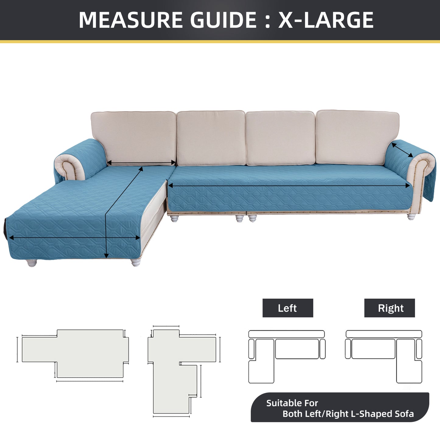 L Shape Sectional Couch Covers 2-Piece 100% Waterproof Pet Couch Covers for Sectional Sofa Washable(Left Chaise + 2/3 Seat Sofa,Grey Blue)