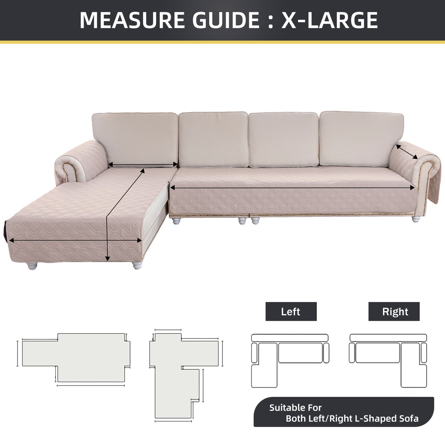L Shape Sectional Couch Covers 2-Piece 100% Waterproof Pet Couch Covers for Sectional Sofa Washable(Left Chaise + 2/3 Seat Sofa,Khaki )