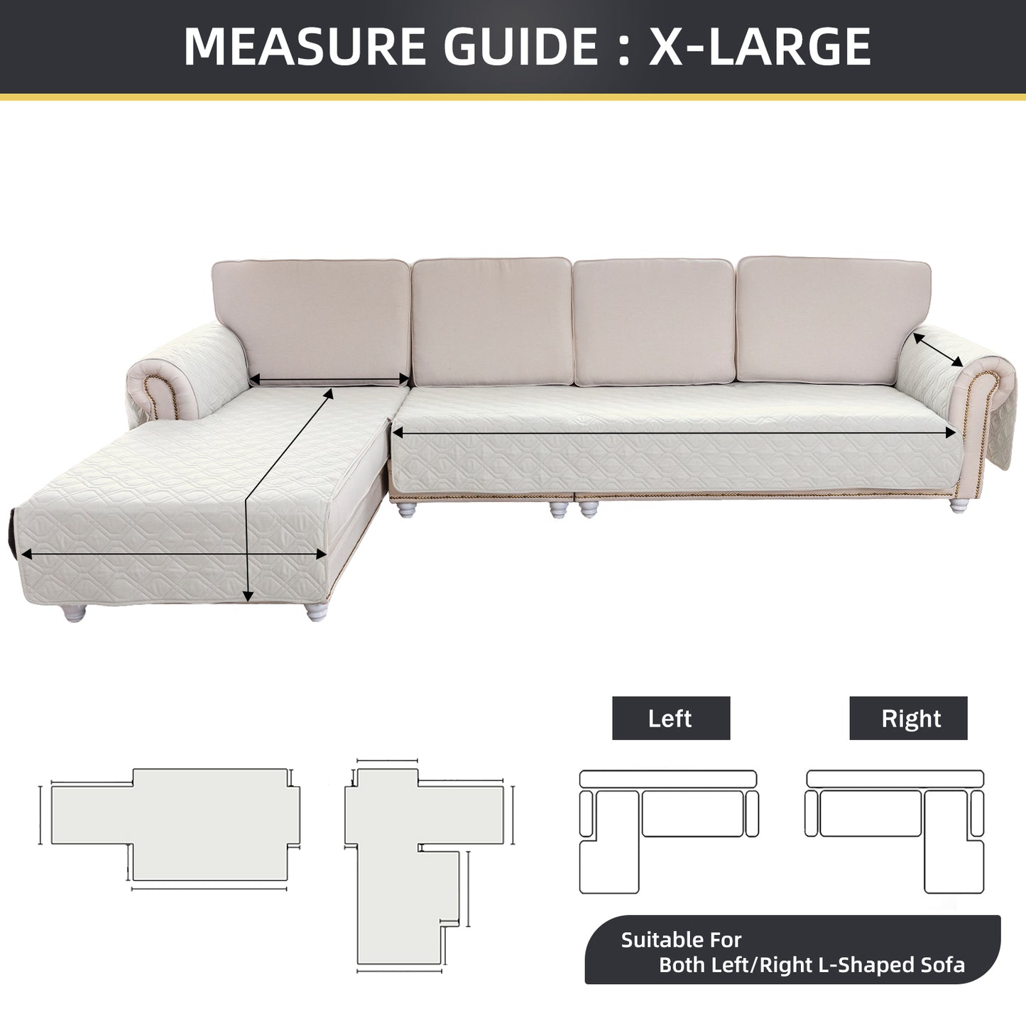 L Shape Sectional Couch Covers 2-Piece 100% Waterproof Pet Couch Covers for Sectional Sofa Washable(Left Chaise + 2/3 Seat Sofa, White)