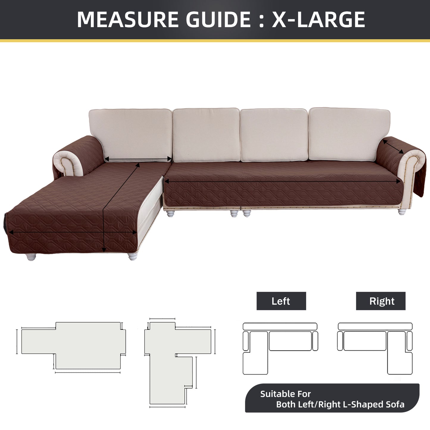 L Shape Sectional Couch Covers 2-Piece 100% Waterproof Pet Couch Covers for Sectional Sofa Washable(Left Chaise + 2/3 Seat Sofa, Coffee)