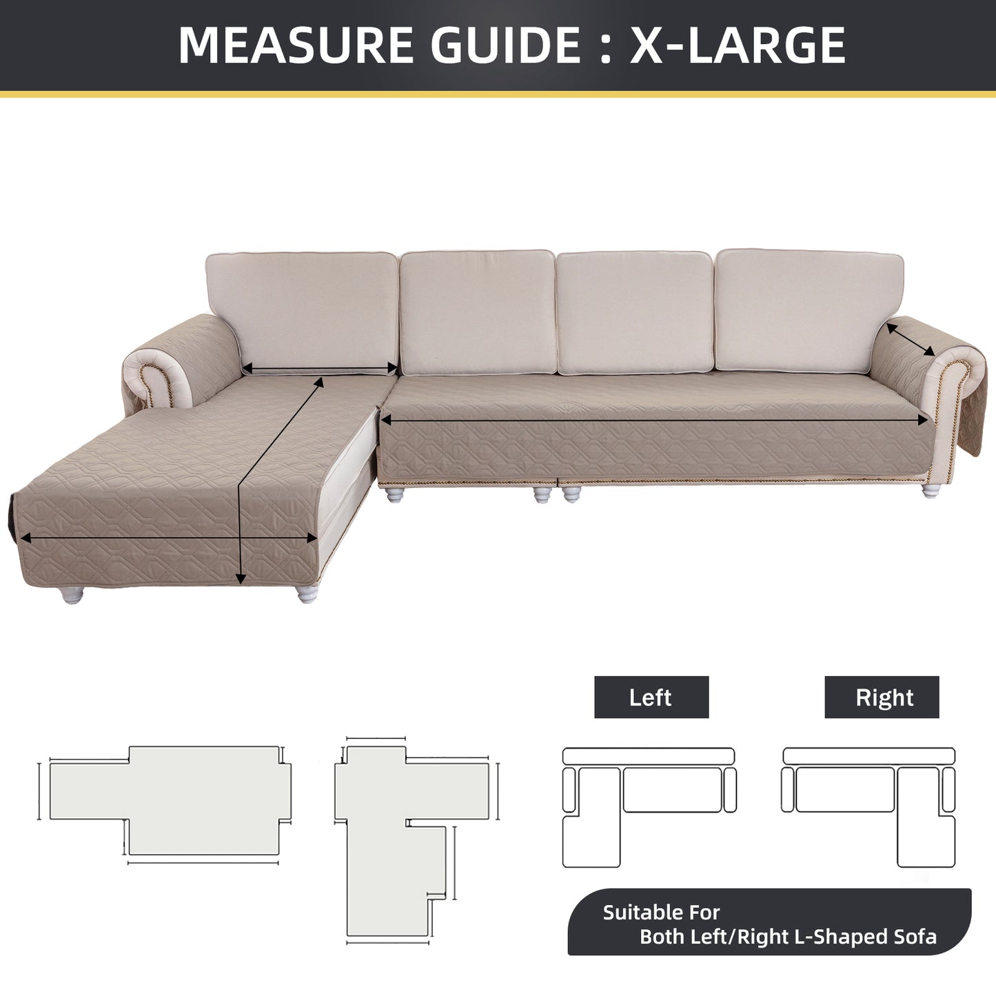 L Shape Sectional Couch Covers 2-Piece 100% Waterproof Pet Couch Covers for Sectional Sofa Washable(Left Chaise + 2/3 Seat Sofa,Light Brown)