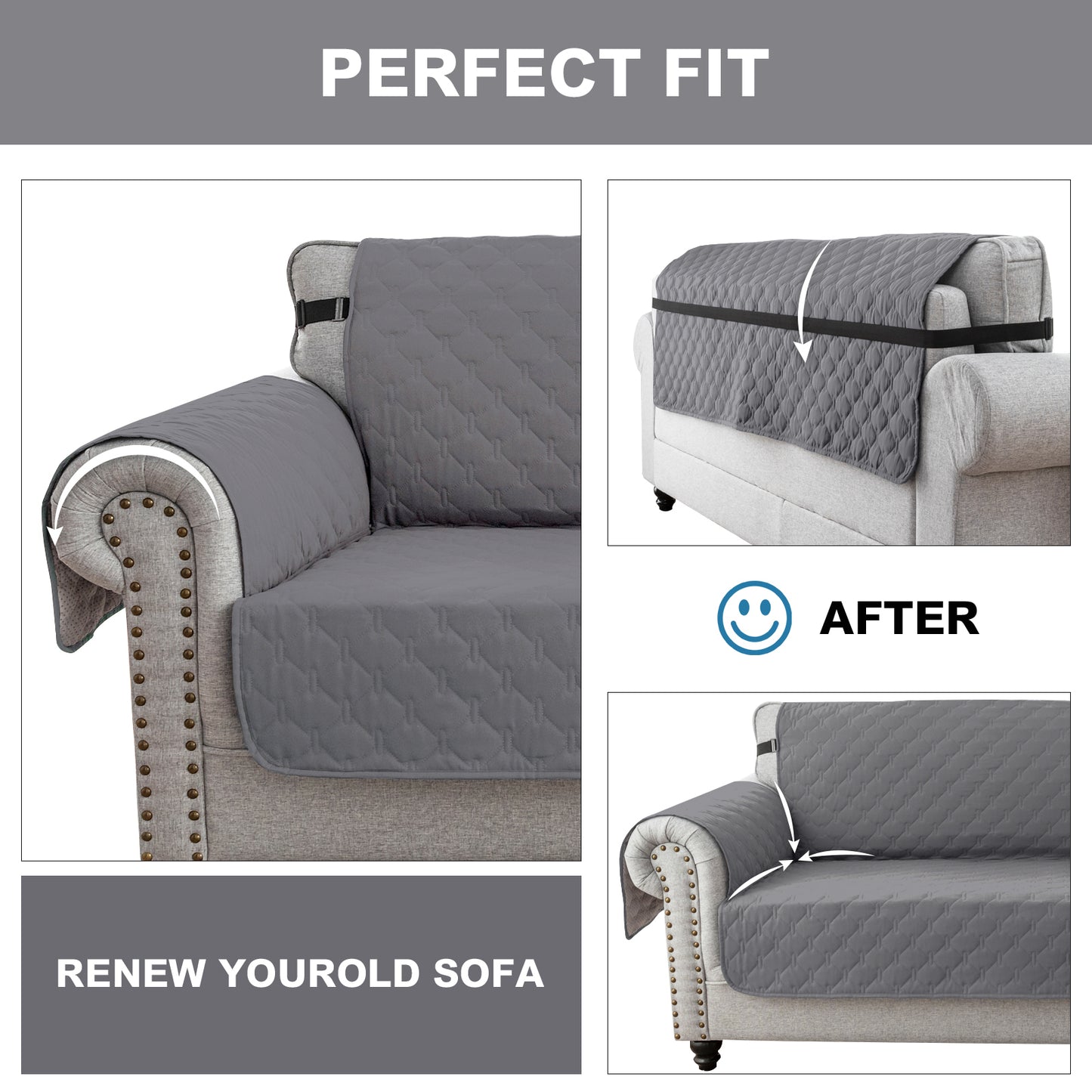 Sofa Slipcover Waterproof Couch Cover Non-Slip Sofa Cover for 1/2/3 Cushion Couch Seamless Whole Piece Fabric Furniture Protector for Pets Kids Children Dog Cat,Grey