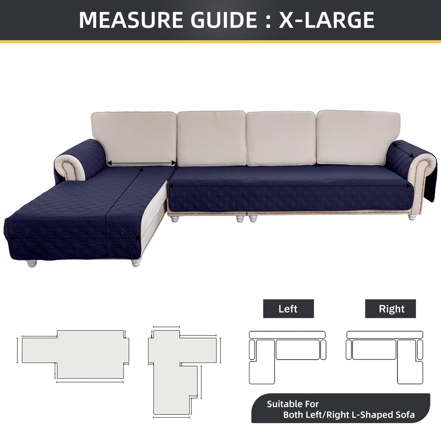 L Shape Sectional Couch Covers 2-Piece 100% Waterproof Pet Couch Covers for Sectional Sofa Washable(Left Chaise + 2/3 Seat Sofa, Navy)