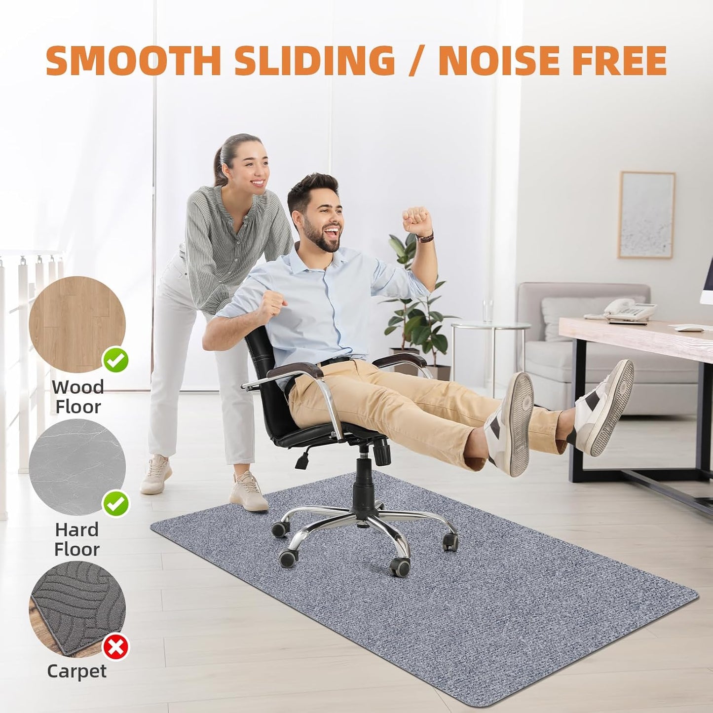 Office Chair Mat for Hardwood and Tile Floor, Computer Desk Chair Mats, Anti-Slip Mat for Rolling Chair, Large Floor Protector for Home Office, Light Grey
