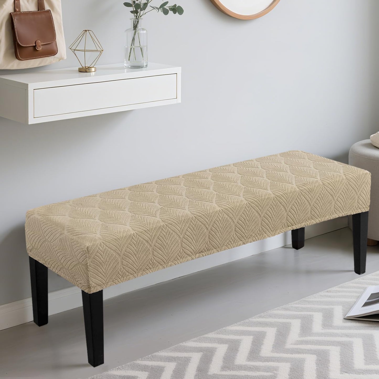 Dining Bench Cover Waterproof, Washable Long Bench Covers Slipcover, Stretch Rectangle Bench Seat Covers for Living Rooms, Bedroom, Kitchen, Piano Bench Cover, Khaki