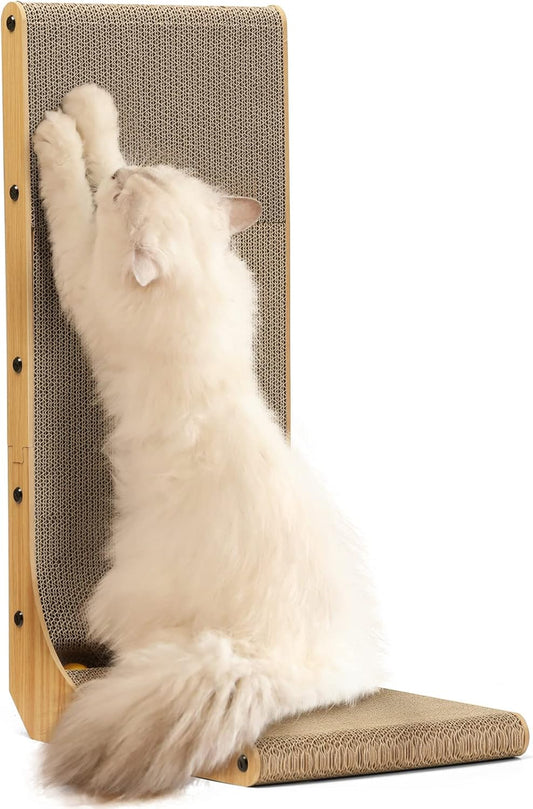 Cat Scratcher, L Shape Cat Scratch Pad Wall Mounted, Cat Scratching Cardboard with Ball Toy for Indoor Cats
