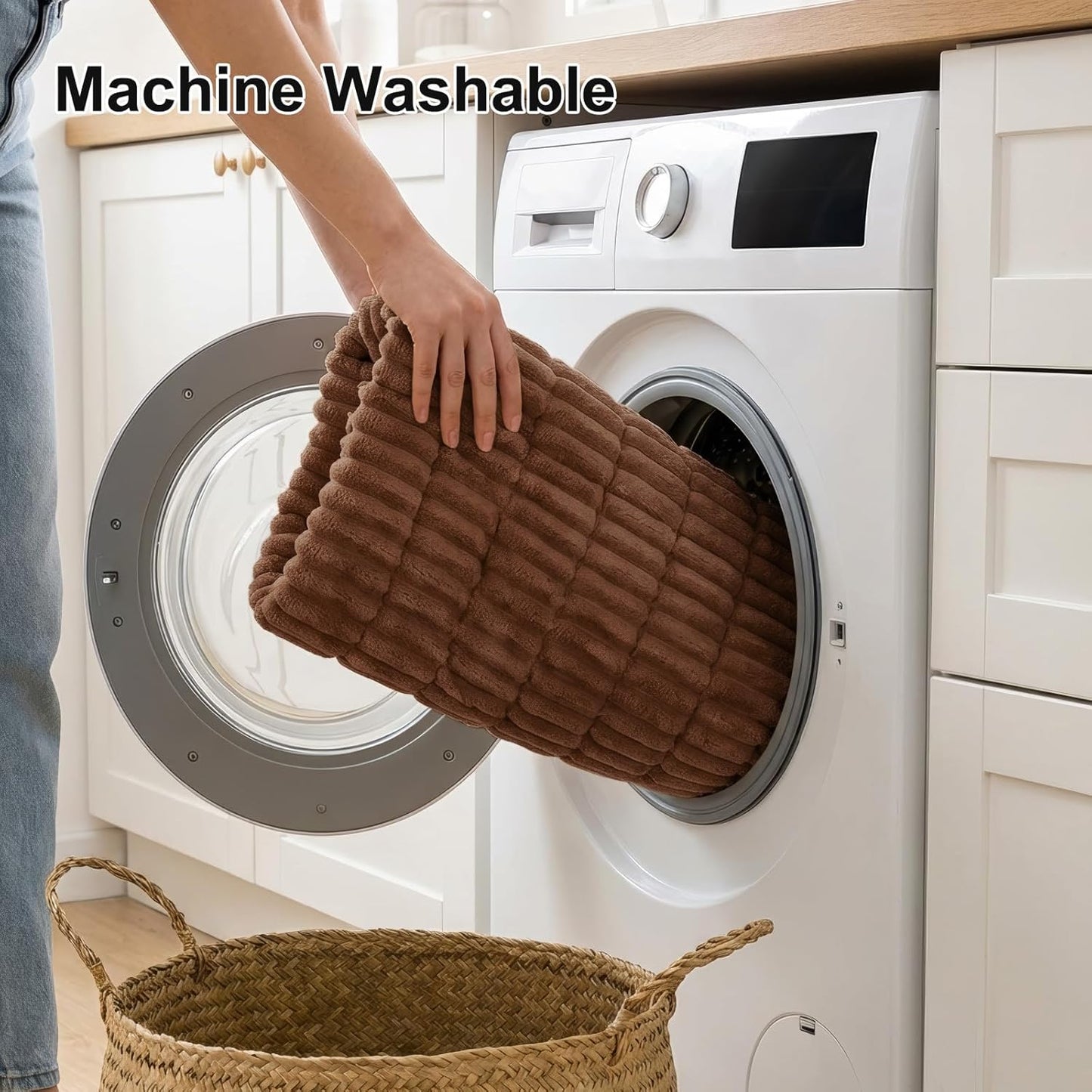 Couch Cover for Dogs Washable, Non Slip Fuzzy Pet Couch Covers for 3 Cushion Sofa Pet Friendly, Thick Soft Sofa Slipcovers Cushion Protector, Brown